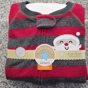 NWT Carter's Red Gray Striped Santa Fleece Footed Pajama Sleeper Footies 4T